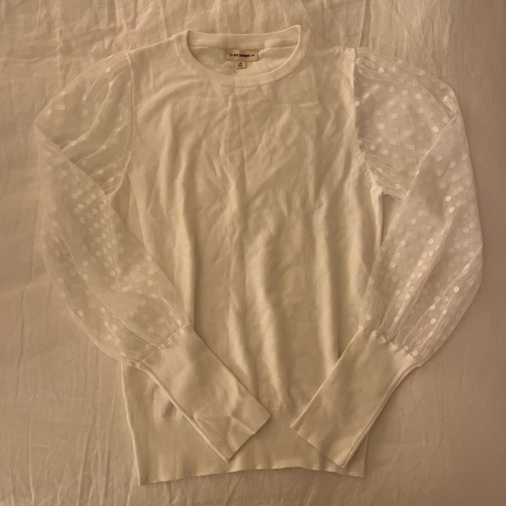 White Sweater Top with Sheer Sleeves